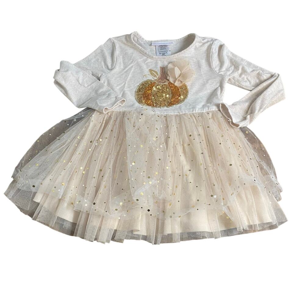 Bonnie Jean cream pumpkin‎ fall sequin tutu long sleeve shirt SIZE 4